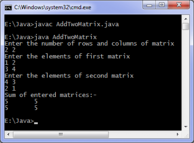 Java Program Example To Add Two Matrices